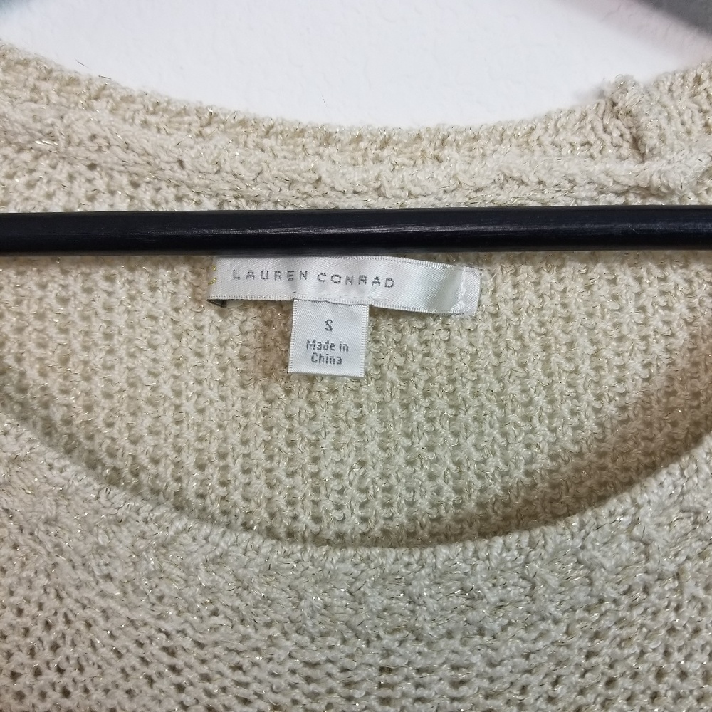 Lauren Conrad Metallic Knit Bow Sweater Gold Black - Picture 6 of 7